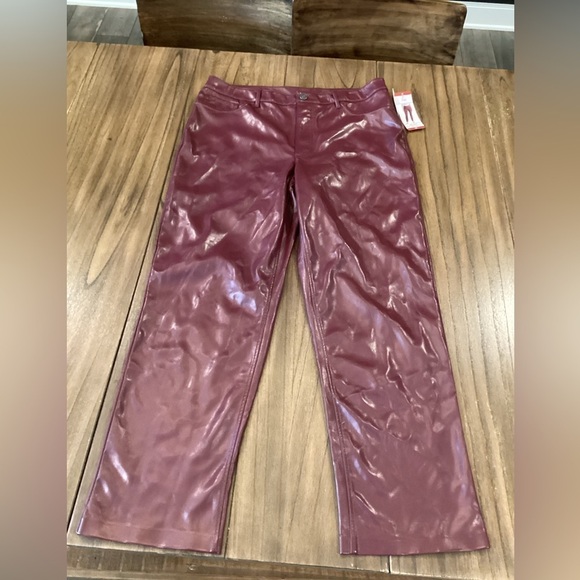 Joie Limited Edition faux leather high rise straight leg Pants 14 burgandy new - Picture 2 of 7